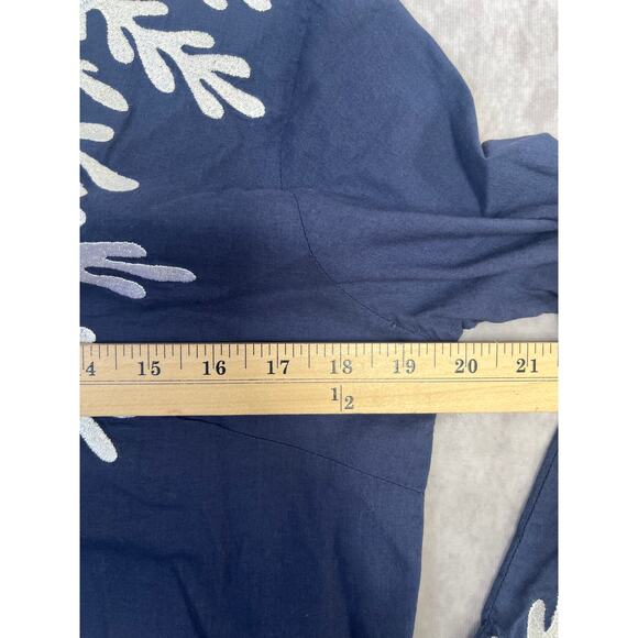 Gretchen Scott Navy Blue Reef Embroidered Cotton Poplin Tunic sz S Beach Coverup - Picture 7 of 10